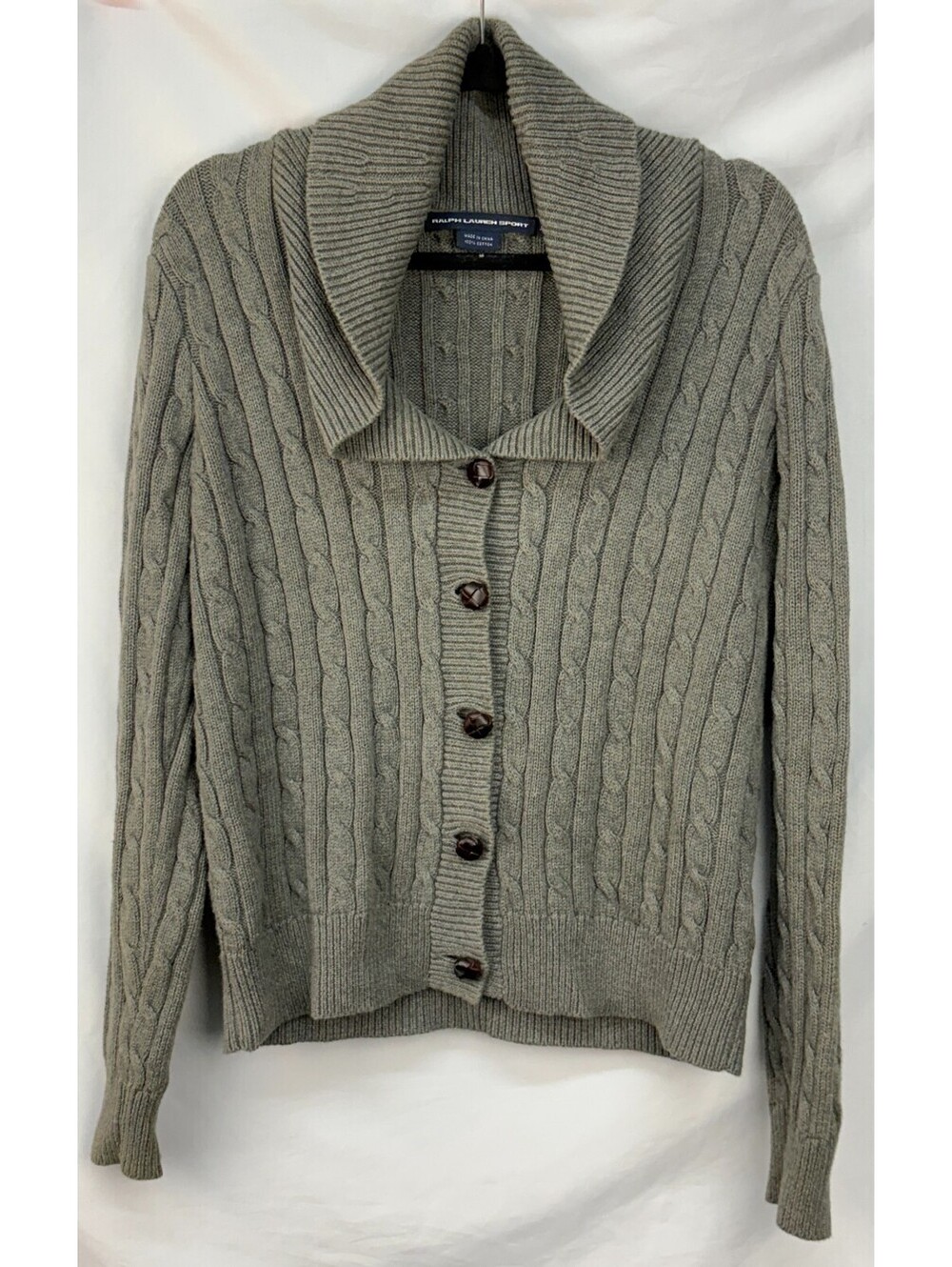 Ralph Lauren Sport Grey Cable Knit Shawl Collar Cardigan Sweater Women's Size XL